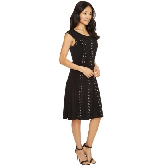 Calvin Klein Black A-Line Silver Studded Shift Cap Sleeve Knee Length Dress Sm - Picture 1 of 14